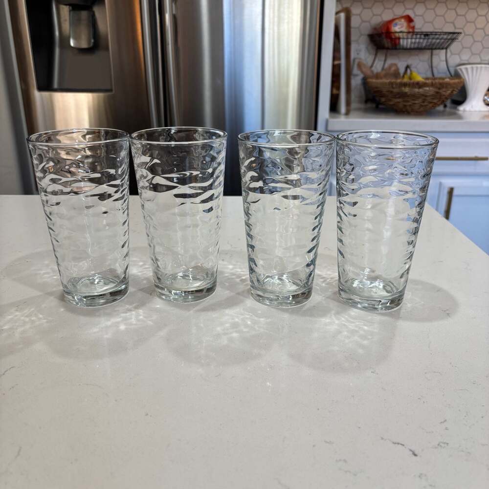Set of 4 Pasabahce  Turkish Ripple Textured Drinking Glasses